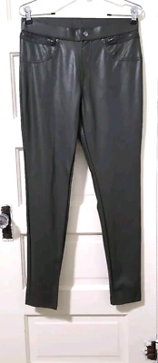 Womens HUE Pleather FAUX Leather Pull On Skinny Pants Medium Army Olive Green - Image 1 of 4