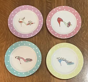 Set of 4 Rosanna 8” Dessert/Salad Plates Tres Chic High Heels Polka Dot Edge - Picture 1 of 6
