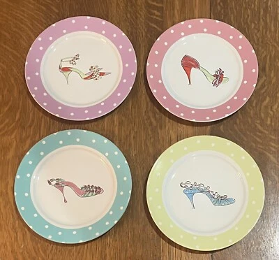 Set of 4 Rosanna 8” Dessert/Salad Plates Tres Chic High Heels Polka Dot Edge - Image 1 of 4