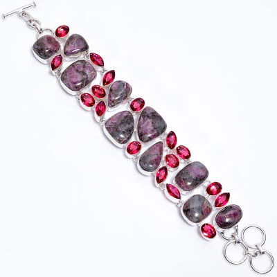 Brazalete de plata de ley 925 joyería de moda de turmalina zoisita rubí 6-8" ARB462 Foto 1 de 3