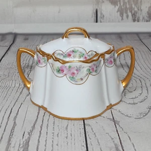 Porzellan Zuckerdose KPM Germany floral rosa Rosen Goldrand Doppelgriffe - Bild 1 von 13