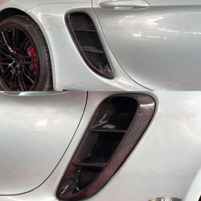 Guardabarros de admisión de ventilación lateral de fibra de carbono real para Porsche 718 Cayman 2016-2018 Foto 1 de 4