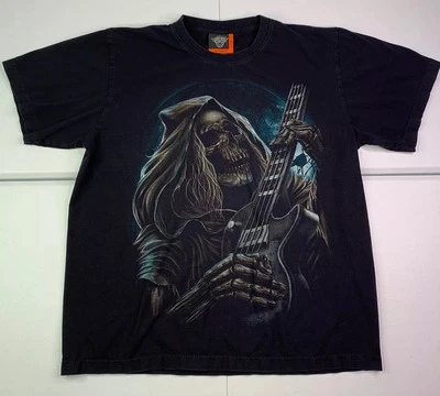 Camisa de Colección Rock Eagle Grim Reaper Calavera Guitarra Puntada Única Años 90 Metal Gótico L Foto 1 de 4