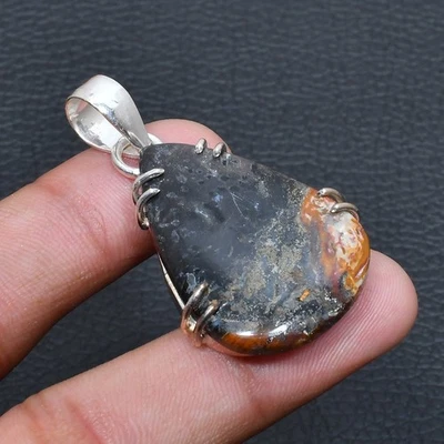 Pingente de joia feito à mão de pedra preciosa de jaspe raiz de pluma 1,70" y656 - Imagem 1 de 3