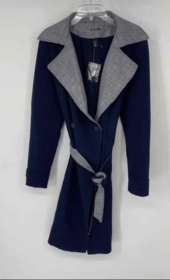 Gabardina de mujer White House Black Market azul manga larga con cinturón talla M Foto 1 de 4