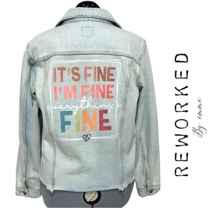 Upcycled Graphic Wild Fable Denim Trucker Jacket Soft Grunge White Wash Gr: L - Bild 1 von 9