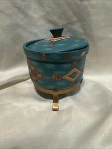Mesa Baumwollglas Southwestern Design Metallständer Türkis Gold Farbe 4" hoch - Bild 1 von 5