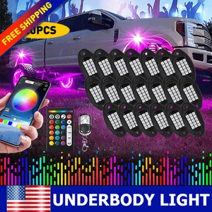20PCS RGB LED Pods Rock Lights Glow Underbody Neon Lamps Bluetooth Music Control - Picture 1 of 23