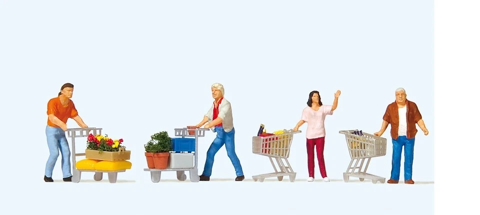HO Preiser 10722 Four Shoppers with Shopping Carts / 1:87 scale Figures - Image 1 of 1