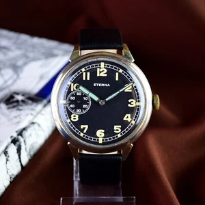 Vintage Wriswatch Eterna Military Style Mechanical Marriage Men's Watch Serviced - Picture 1 of 14