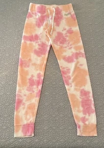 Justice Active Girls 12 Tye Dye Pink White Orange Sweatpants Stretch - Picture 1 of 3