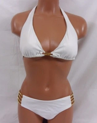 Bikini halter Sauvage blanco grande con detalle de metal dorado macizo 1235L Foto 1 de 4