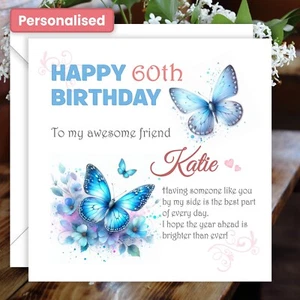 Personalised 50,60,70,80,90th, Any Age Birthday Card Friend Mum Sister Butterfly - Picture 1 of 7