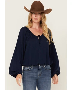 Cleo + Wolf Women's Christopher Solid Long Sleeve Peasant Top - CLFA24W11-NVY - Picture 1 of 4