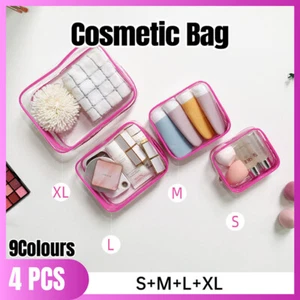 4PCS Clear Transparent Plastic PVC Toiletry Bag Travel Cosmetic Make Up Zipper - Picture 1 of 33