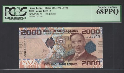 Sierra Leone 2000 Leones 27-4-2010 P31 Uncirculated Graded 68 - Image 1 of 2