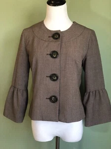 Apt.9 Woman Brown Blazer/jacket W/Bell 3/4 Sleeve Blazer Jacket Sz 4 - Picture 1 of 9