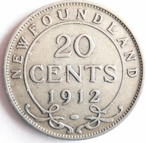 1912 NEWFOUNDLAND (CANADA) 20 CENTS - High Grade Rare Silver Coin - Lot #B23