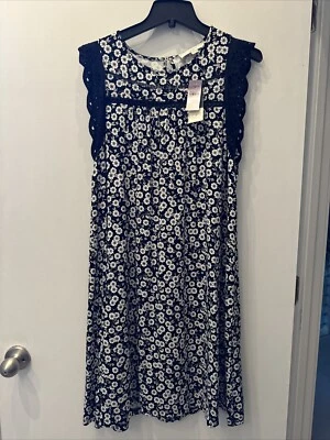 NWT MATERNITY LOFT MED Black White Floral Print Flutter Sleeve Shift Swing Dress - Image 1 of 4