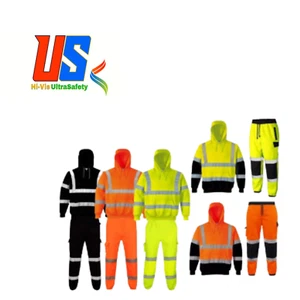 Hi Vis Viz Reflective Fleece Workwear Jumper Bottoms Jogger Safety Tracksuit Set - Picture 1 of 7