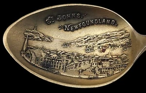 ANTIQUE Gold Wash Sterling Silver / Enamel ST. JOHNS NEWFOUNDLAND Souvenir Spoon - Picture 1 of 4