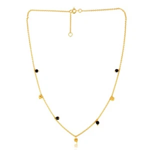 18K Gold Plated Tiny Bead Black Onyx and Gold Ball Bead Charm Necklace Jewelry - Picture 1 of 5