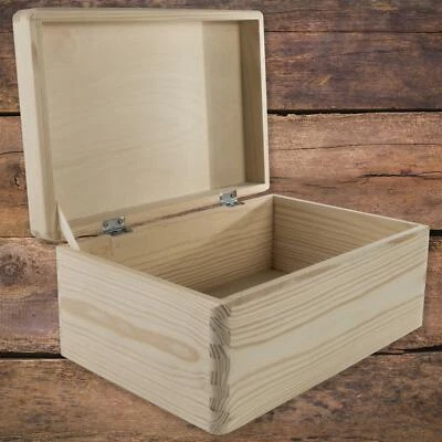 Wooden Box with Lid | 30 x 20 x 14 cm | Keepsake Chest Plain Pine Decor Craft - Image 1 of 4