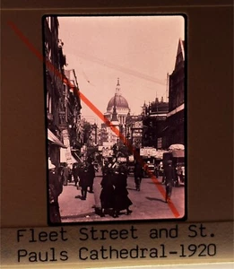 vtg 35mm Slide Old London 1920 Fleet St Saint Paul’s Cathedral People Walking - Picture 1 of 2