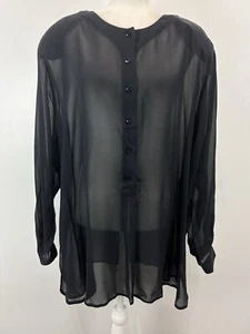 Vtg Jones New York 100% Silk Tunic Top Blouse Sz 24W Plus Black Sheer Flowy - Picture 1 of 7