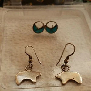 2 PAIRS STERLING SILVER & TURQUOISE EARRINGS - Picture 1 of 11