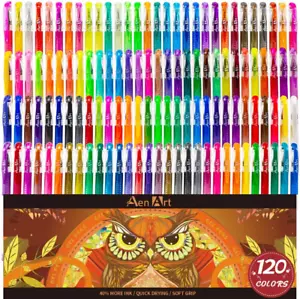 Gel Pens for Adult Coloring Books Aen Art 120 Gel Pen Set with 40% More Ink Ar - Picture 1 of 12