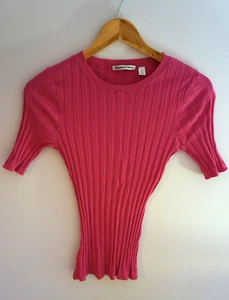 Country Road Wide Rib Fuscia Pink Short Sleeve Round Neck Sweater top. XXS - Picture 1 of 3