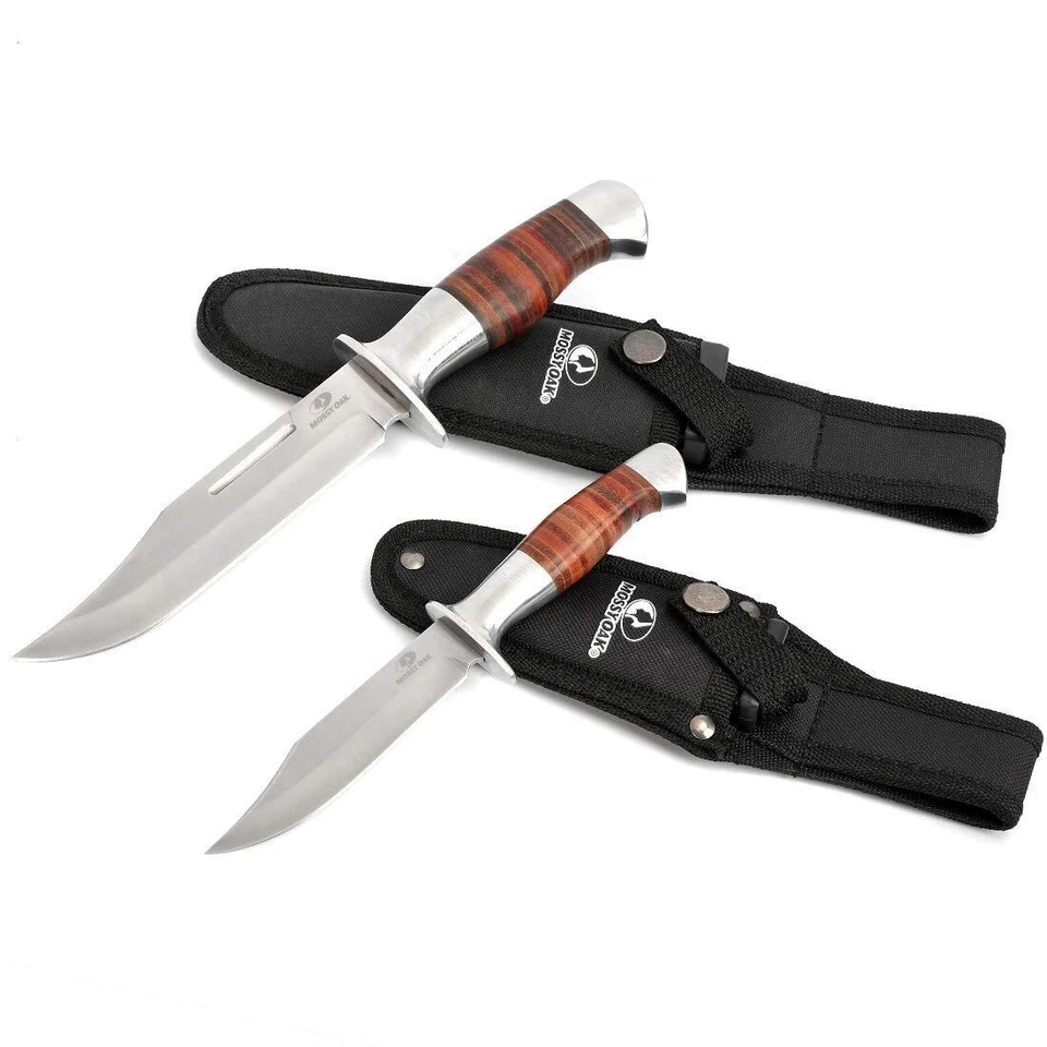 Mossy Oak 2-pieces Bowie Knife Fixed Blade Hunting Knives With Leather Handle