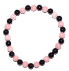 Natural Black-Pink Jade Gemstone 6-7mm Round Beads 7" Adjustable Bracelet PO86
