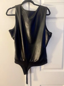 EXPRESS VEGAN LEATHER body contour bodysuit top tank XL BLACK - Picture 1 of 4