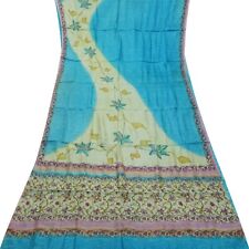 Azul Vintage Sari 100% Pura Seda Estampado Mano Bordado 4.6m Manualidades Telas