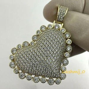 14K Yellow Gold Finish 3CT Round Cut Diamond Huge Heart Shape Jewelry Pendant - Picture 1 of 4