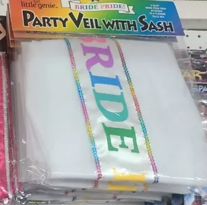 Bride Pride Veil Sash Gay Couples LGBTQ Bachelorette Engagement Party Rainbow - Picture 1 of 2