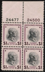 US USA Sc# 832 MNH FVF PLATE # BLOCK Woodrow Wilson 28th President Virginia - Picture 1 of 1