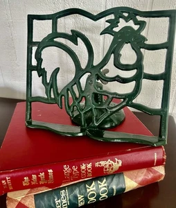 Vintage, Cast Iron, Rooster, Cookbook & Recipe Holder, Green, 10” X 8.5” - Picture 1 of 13