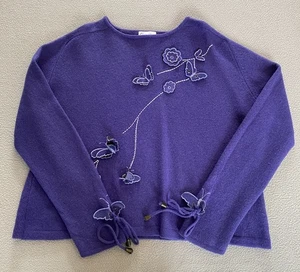 EMRECO JUMPER SZ 18 100% LAMBSWOOL VINTAGE BUTTERFLY TIE DETAIL WOMENS PURPLE - Picture 1 of 10