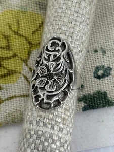 Anillo placa calada floral grande plata años 90 vintage talla Q 1/2 925 - Imagen 1 de 13