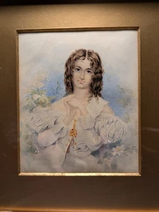 Retrato en acuarela miniatura de mediados del siglo XIX "Genevieve" - Imagen 1 de 3