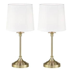 Set of 2 Antique Brass 47cm Table Lamp Bedside Lights with Off White Shades - Picture 1 of 5