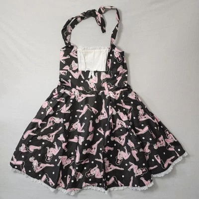 Vestido Pinup Couture Flare 2XL Preto Anos 50 Retro Halter Rockabilly Vanity Acabamento em Renda - Imagem 1 de 4