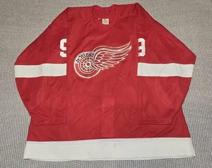 RARE 1990s CCM OHL Detroit JR. Wings #9 Game Worn Hockey Jersey Size 54 - Foto 1 di 4