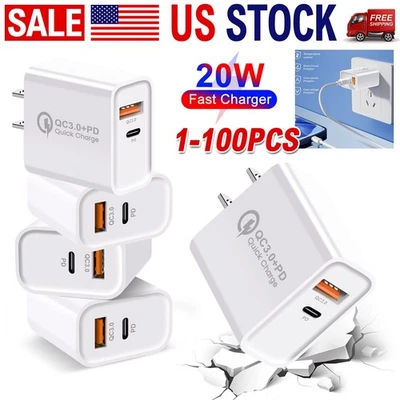 Lote de enchufe cargador de pared rápido 20W PD+USB A para Samsung Galaxy S25 S24 S23 S22 S21 Foto 1 de 4