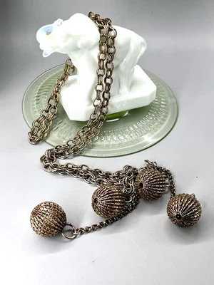 VTG 1950'S MCM ART MODERN OPEN FLUTED DROP SILVER TONE 4 BALL , CHAIN BELT 38” - Image 1 of 4