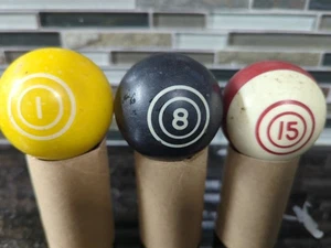 RARE DOUBLE RING BULLSEYE VINTAGE WELL USED POOL BALLS - COMPLETE PLUS CUE BALL - Picture 1 of 7