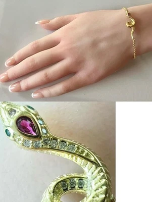 Genuine Multi-Gemstone Snake Bracelet 14K Gold on Solid 925 chain ruby diamond - Image 1 of 4